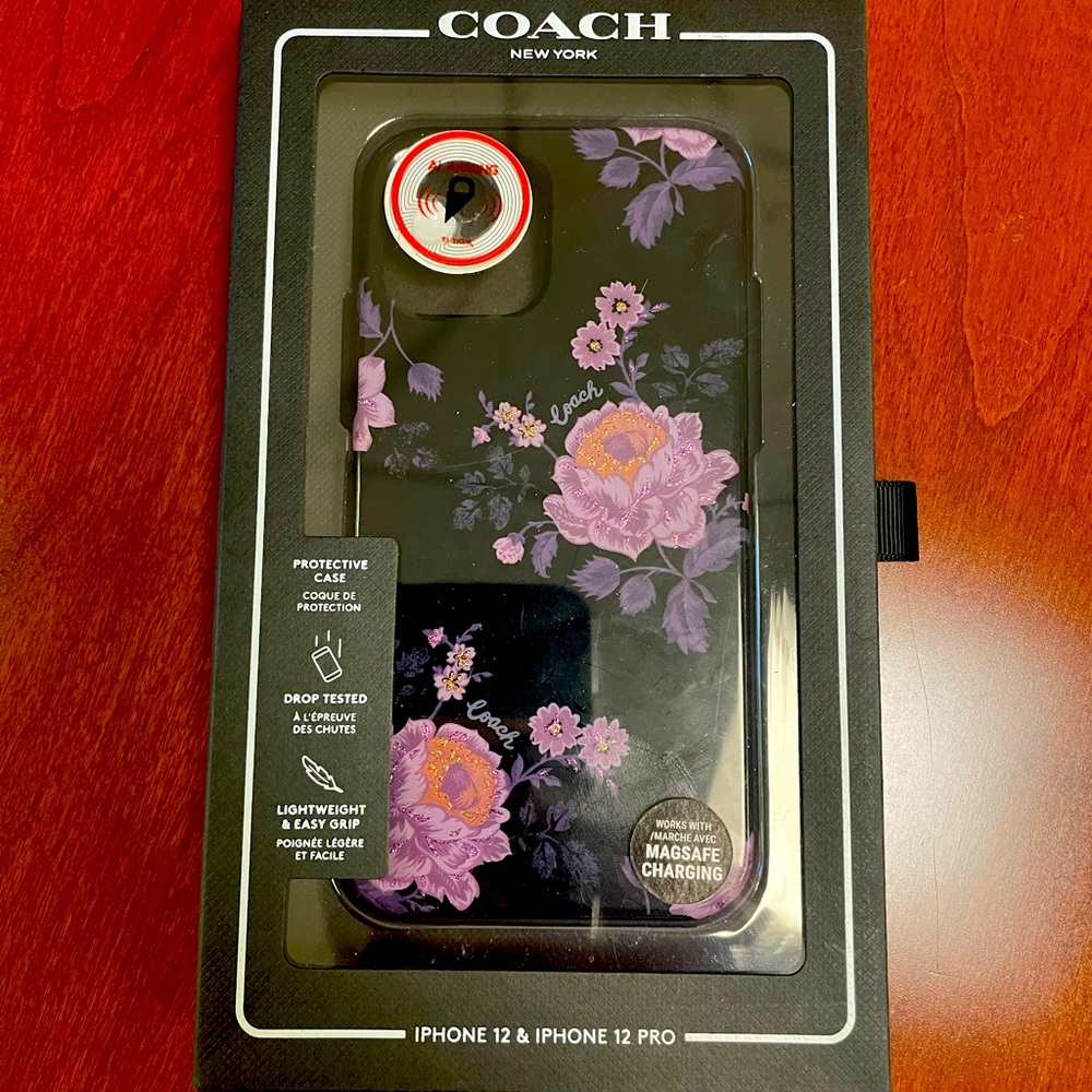Coach iPhone 12 case black floral shimmery